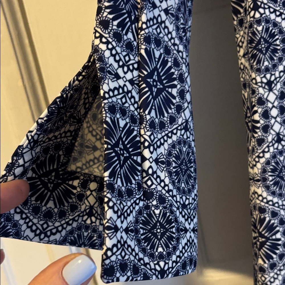 Jude Connally Navy Patterned Split-Neck Tunic Top - image 3